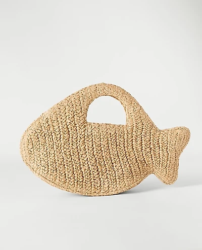 Ann Taylor Weekend Raffia Fish Clutch Handbag Natural Women's