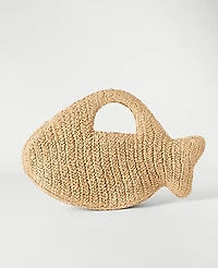 Ann Taylor Weekend Raffia Fish Clutch Handbag Natural Women's