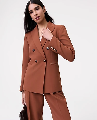 Ann Taylor The Petite Double Breasted Blazer in Textured Crepe Size 6 Tortoise Shell Brown Women's