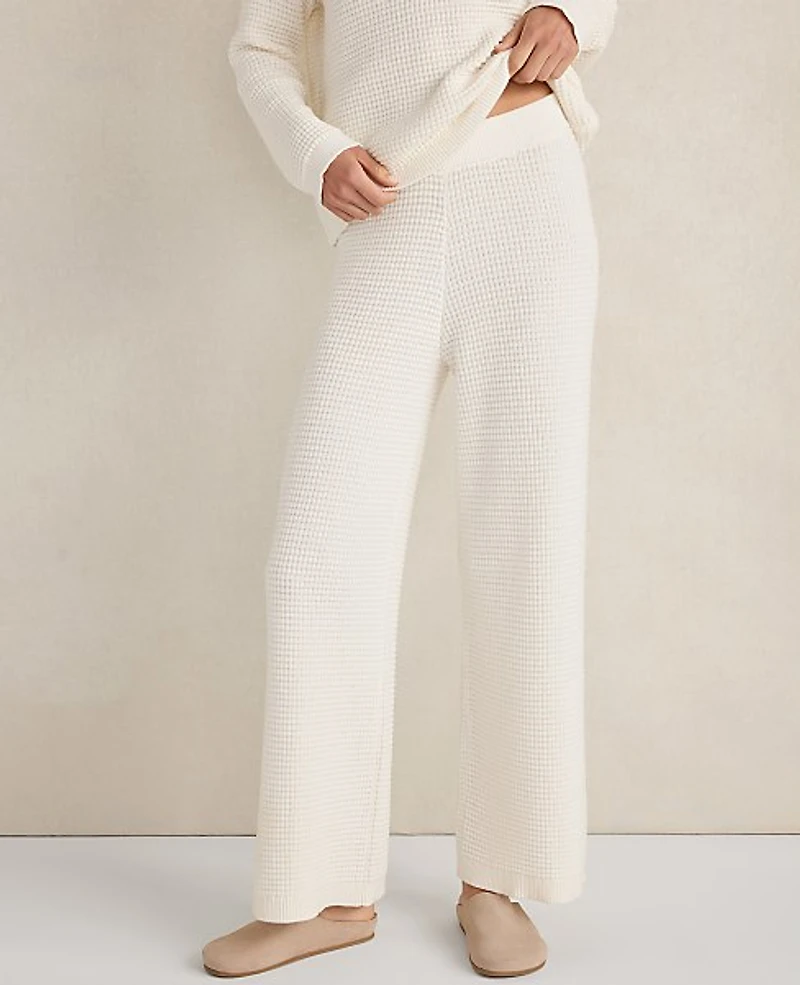 Ann Taylor Haven Well Within Organic Cotton Cashmere Waffle Wide Leg Pants Ivory Women's