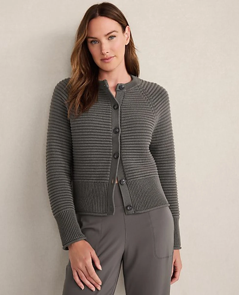 Ann Taylor Haven Well Within Organic Cotton Horizontal Stitch Cardigan Rainwash Blue Women's