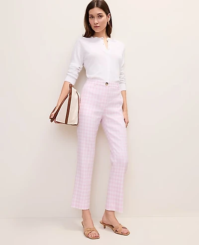 Ann Taylor The Tall Slim Crop Pant Gingham Linen Blend Vibrant Pink Women's