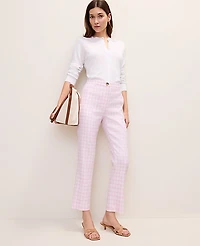 Ann Taylor The Tall Slim Crop Pant Gingham Linen Blend Vibrant Pink Women's