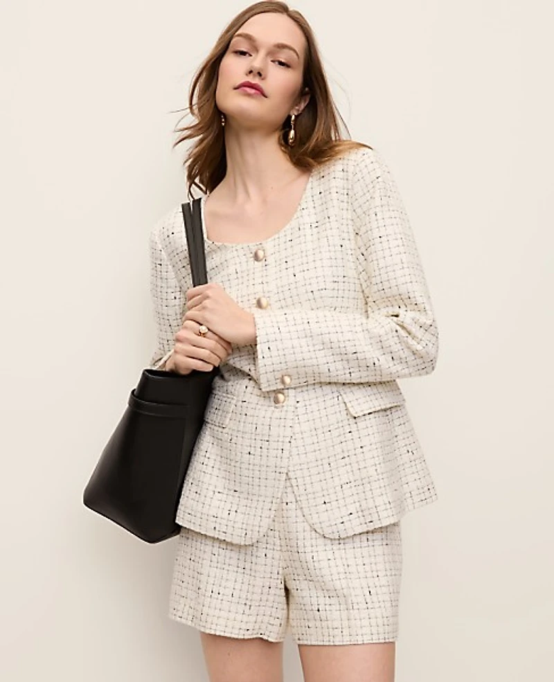 Ann Taylor The Petite Scoop Neck Jacket Tweed Ivory Multi Women's