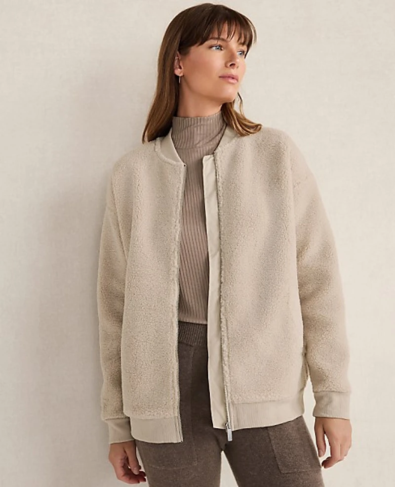 Ann Taylor Haven Well Within Sherpa Bomber Light Ash Melange Women's