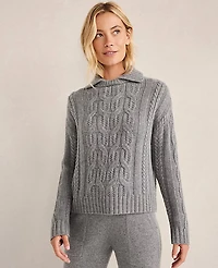 Ann Taylor CASHMERE CABLE COLLARED PO Medium Grey Heather Women's