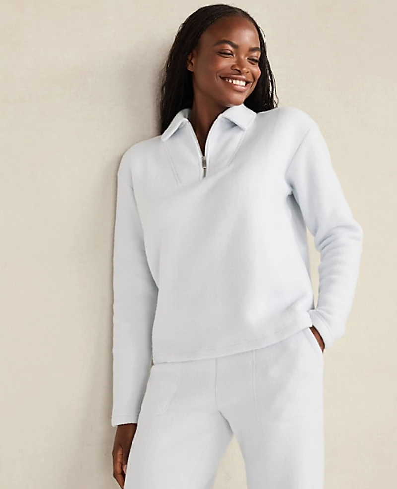 Ann Taylor Haven Well Within Comfort Fleece Quarter-Zip Pullover Glacier Freeze Women's