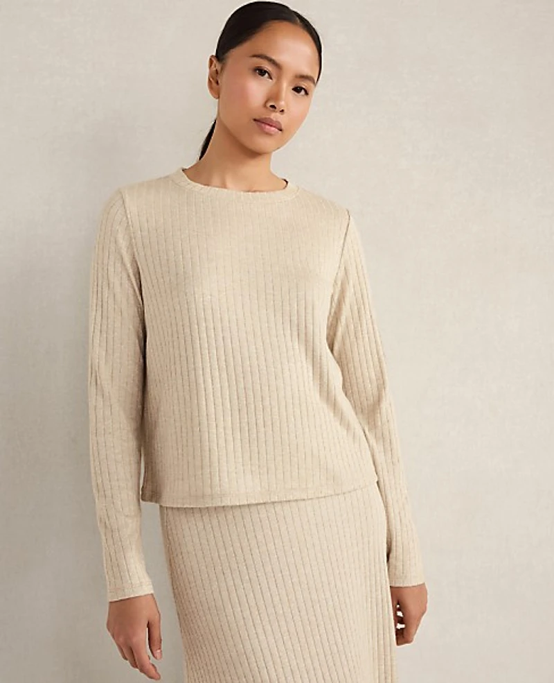 Ann Taylor Haven Well Within Lurex Rib Knit Top Champagne Metallic Women's