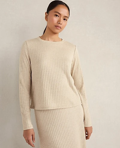Ann Taylor Haven Well Within Lurex Rib Knit Top Champagne Metallic Women's