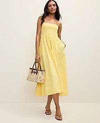 Ann Taylor Petite Weekend Smocked Midi Dress Yellow Hibiscus Women's