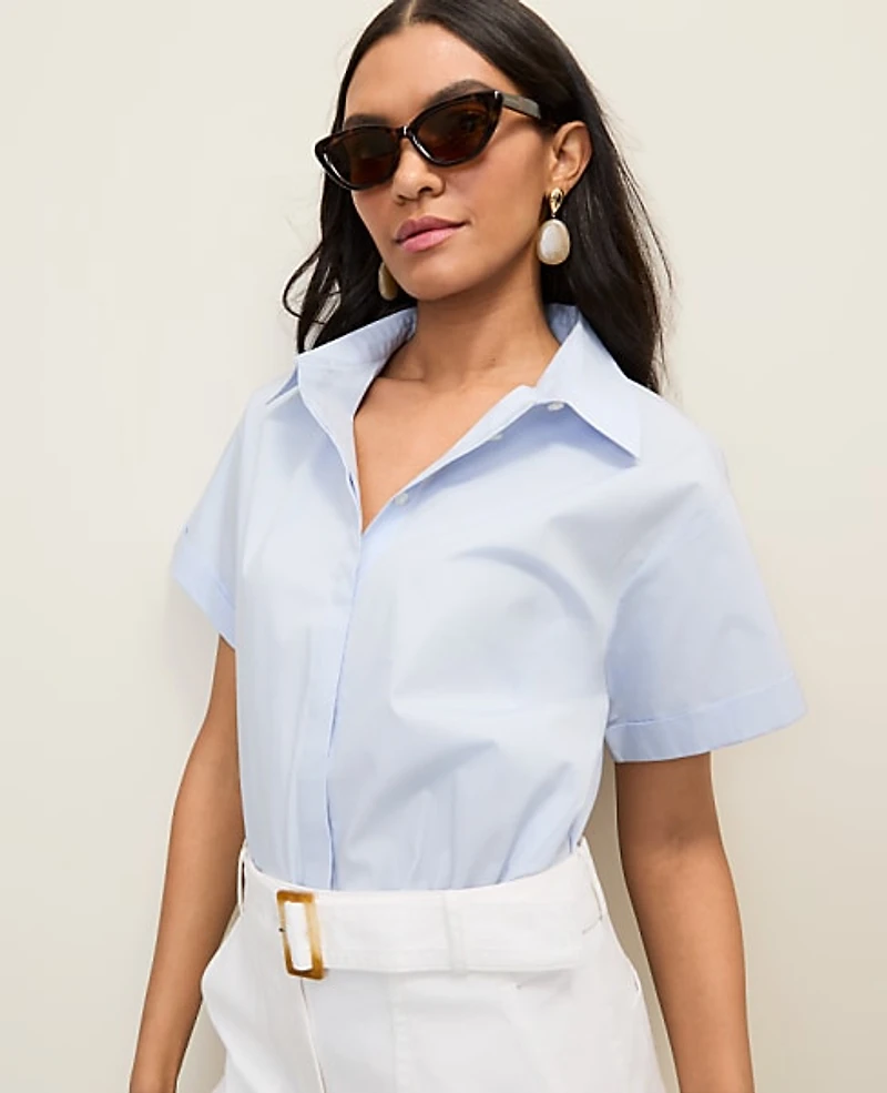Ann Taylor Weekend Button Down Shirt Frozen Blue Women's