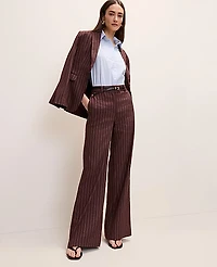 Ann Taylor The Petite Pinstriped Wide-Leg Flare Trouser in Linen Blend Size 14 Rich Walnut Women's