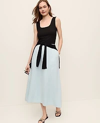 Ann Taylor Petite Cotton Gauze Drawstring Midi Skirt Mountain Air Women's