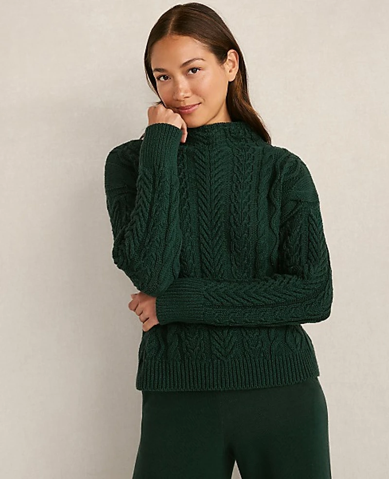 Ann Taylor Haven Well Within Organic Cotton Cable Mock Neck Sweater Women's