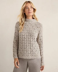 Ann Taylor Haven Well Within Lurex Blend Pointelle Crewneck Sweater Oyster Shell Top Women's