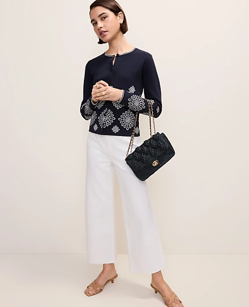 Ann Taylor Embroidered Cardigan Night Sky Women's