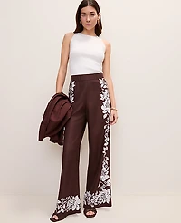 Ann Taylor The Petite Easy Wide-Leg Pant Floral Linen Blend Rich Walnut Women's