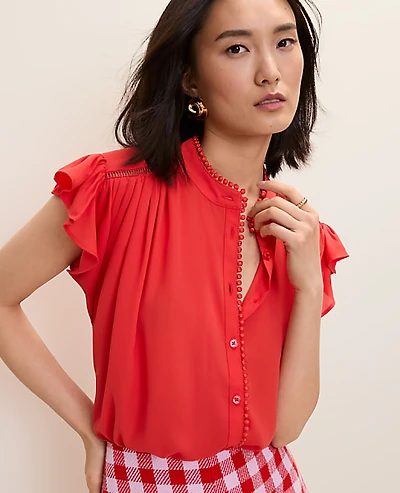 Ann Taylor Flutter Sleeve Button Down Blouse Women's