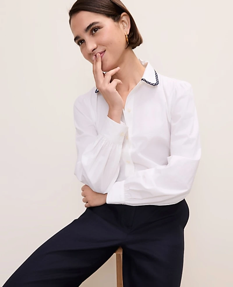 Ann Taylor Scalloped Trim Shirt White Women's