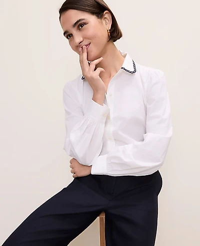 Ann Taylor Scalloped Trim Shirt White Women's