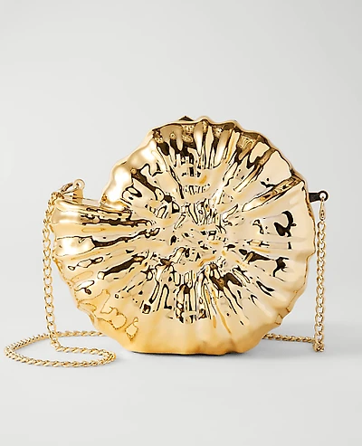 Ann Taylor Metal Conch Clutch Handbag Gold Women's