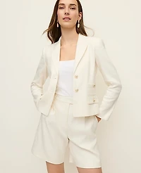 Ann Taylor The Petite Pocket Blazer in Linen Blend Size 6 Winter White Women's