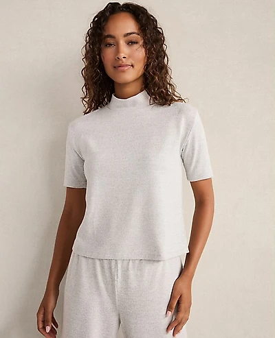 Ann Taylor Haven Well Within Cozy Knit Mockneck Top Light Grey Heather Women's