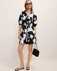 Ann Taylor Petite Floral Ruffle Collar Mini Dress Black Women's