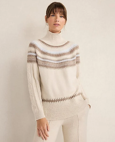 Ann Taylor Haven Well Within Organic Cotton Blend Fair Isle Cable Mock Neck Sweater 007703 Women's