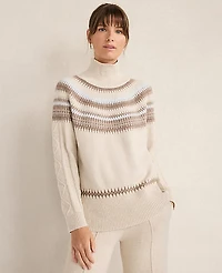 Ann Taylor Haven Well Within Organic Cotton Blend Fair Isle Cable Mock Neck Sweater 007703 Women's