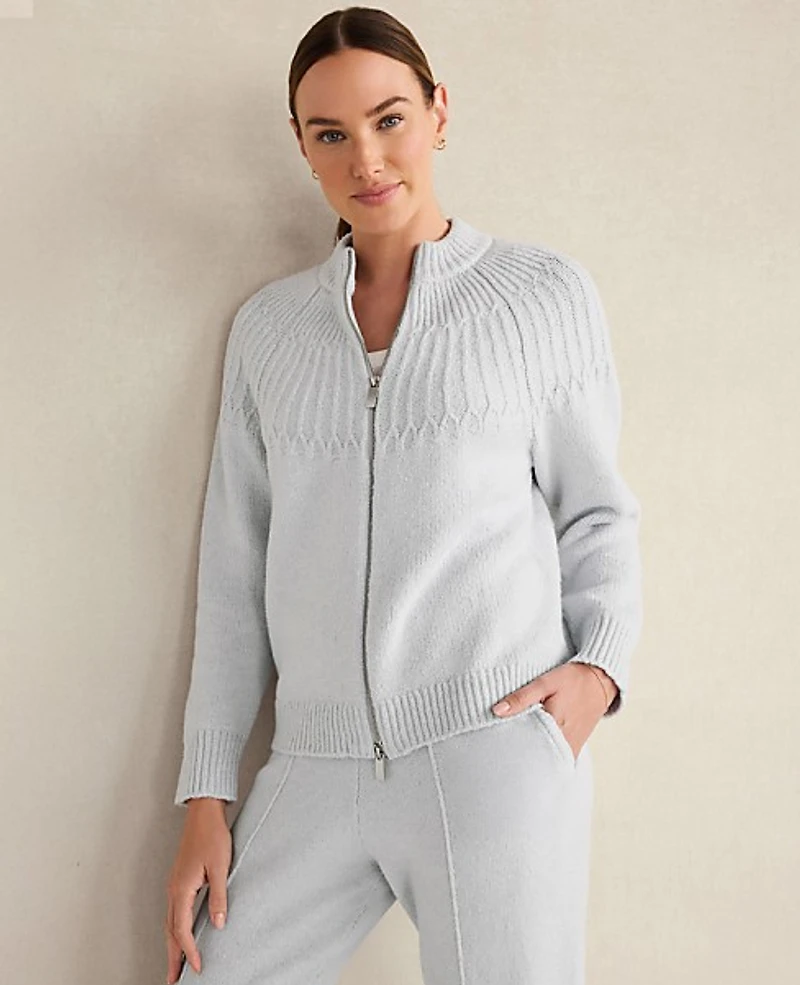 Ann Taylor Haven Well Within Organic Cotton Blend Fair Isle Stitch Bomber Glacier Freeze Women's