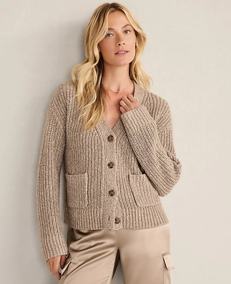 Ann Taylor Haven Well Within Lurex Blend Shaker Stitch Cardigan Dark Navy Women's