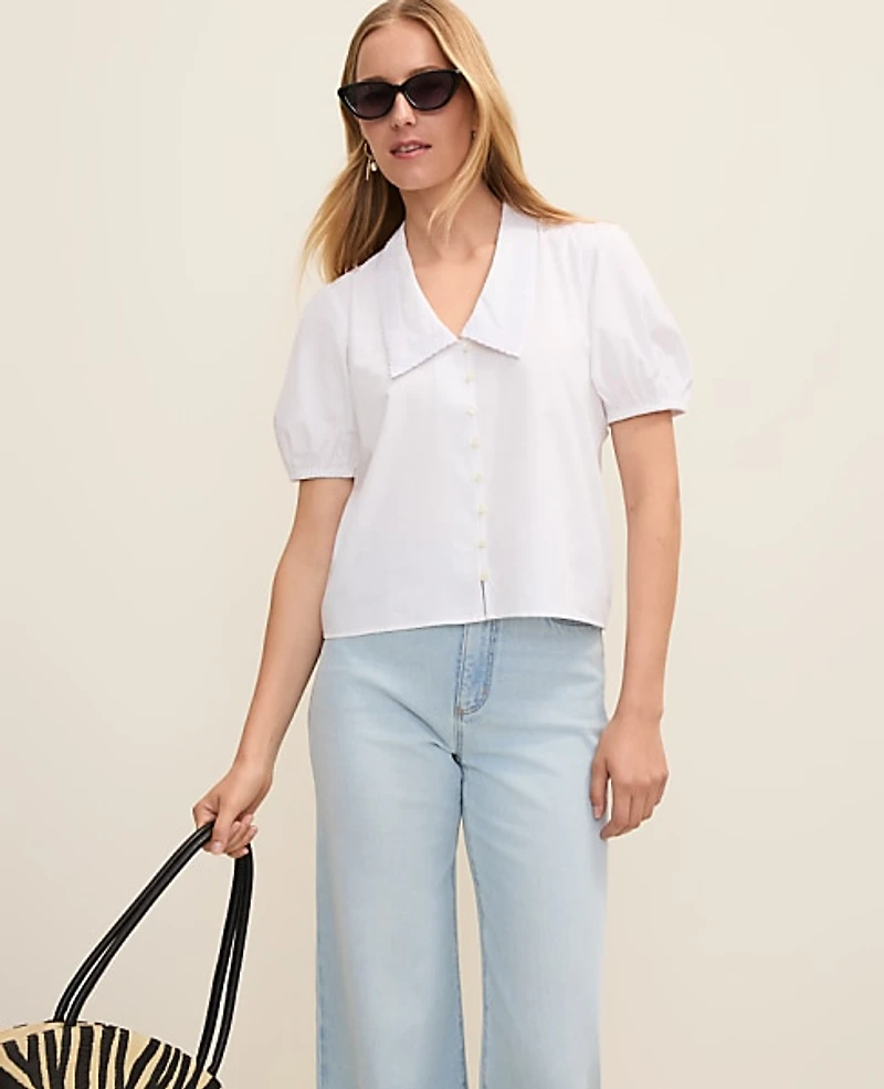 Ann Taylor Weekend Lace Trim Blouse Women's