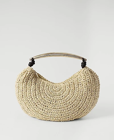 Ann Taylor Hardware Embellished Straw Shoulder Bag Natural Women's