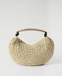 Ann Taylor Hardware Embellished Straw Shoulder Bag Natural Women's