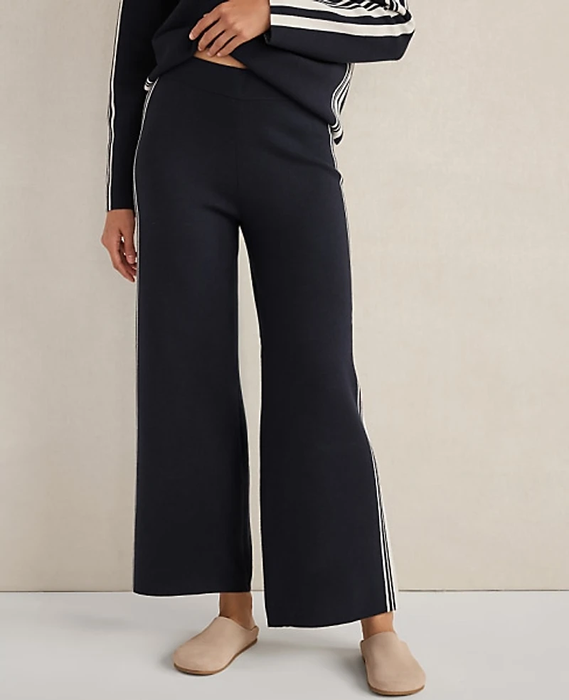 Ann Taylor Haven Well Within Sporty Stripe Straight Leg Pants Deep Blue Moon Women's