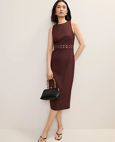 Ann Taylor Petite Halter Sheath Dress Linen Blend Rich Walnut Women's