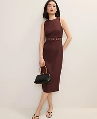 Ann Taylor Petite Halter Sheath Dress Linen Blend Rich Walnut Women's