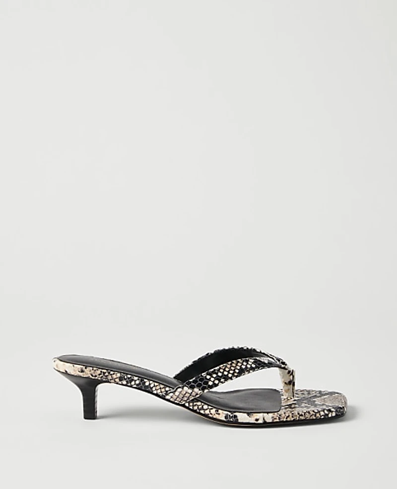 Ann Taylor Snake Print Kitten Heel Sandal Black Women's