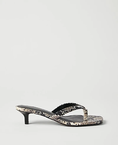 Ann Taylor Snake Print Kitten Heel Sandal Black Women's