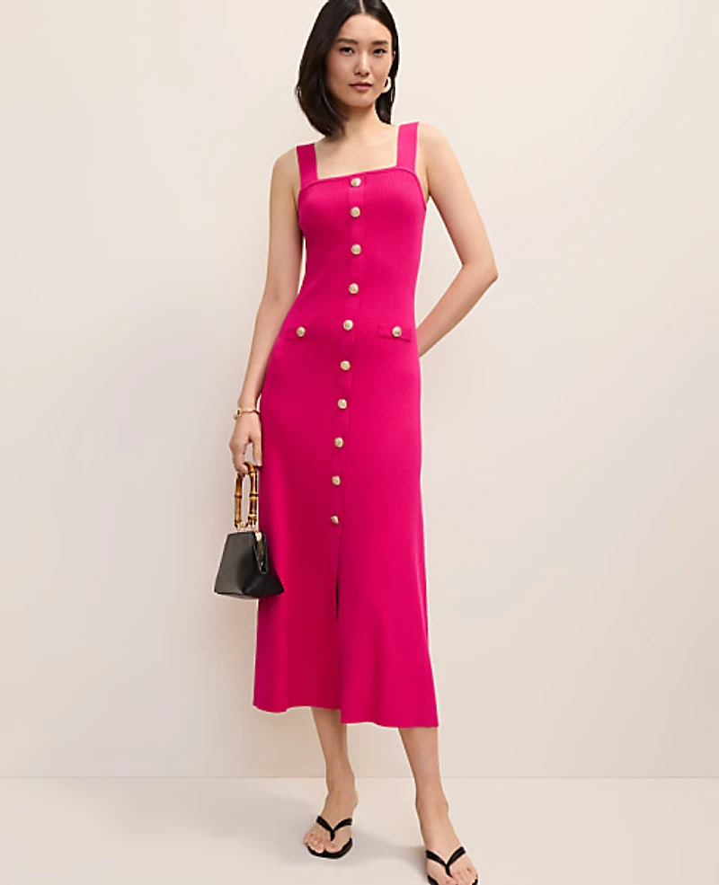 Ann Taylor Ribbed Button Sweater Dress Women's