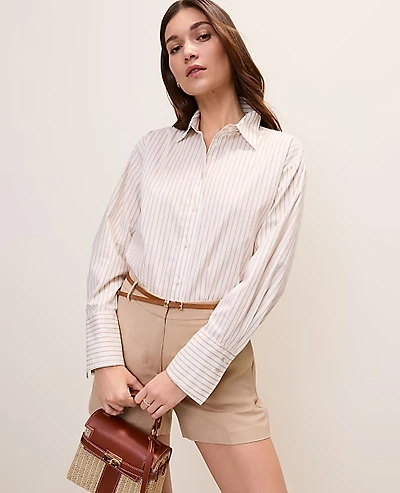 Ann Taylor Petite Striped Button Down Shirt Baguette Women's