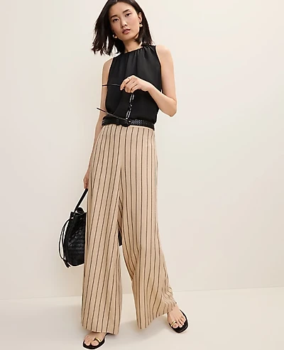 Ann Taylor The Petite Striped Statement Palazzo Pant Size 16 Warm Burlap Women's