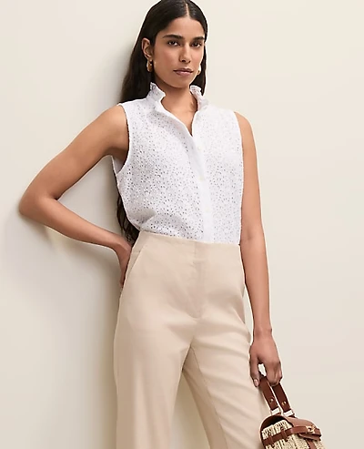 Ann Taylor Ruffle Collar Lace Sleeveless Shirt Women's