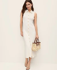 Ann Taylor Collared Midi Sweater Dress Size Large Winter White Women's