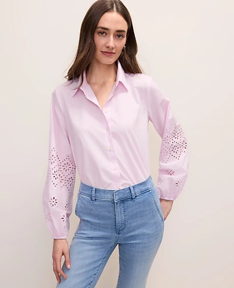 Ann Taylor Eyelet Button Down Shirt Women's