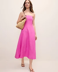 Ann Taylor Petite Strapless Midi Dress Linen Blend Rhododendron Women's