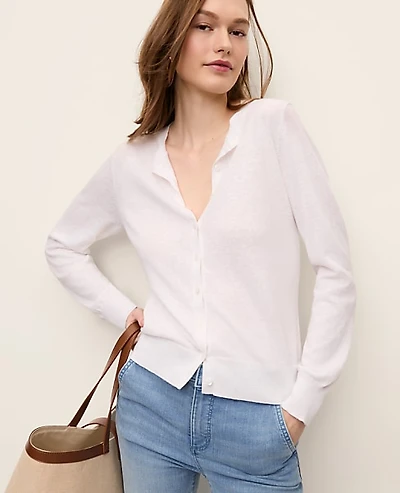 Ann Taylor Petite Cardigan Linen Blend White Women's