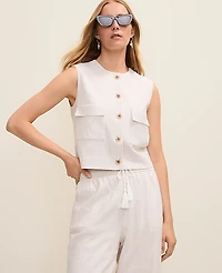 Ann Taylor Weekend Striped Vest Linen Blend Sail Cloth Women's