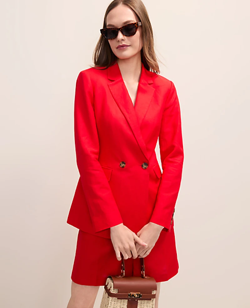 Ann Taylor The Crosby Blazer Linen Blend Bright Cherry Women's